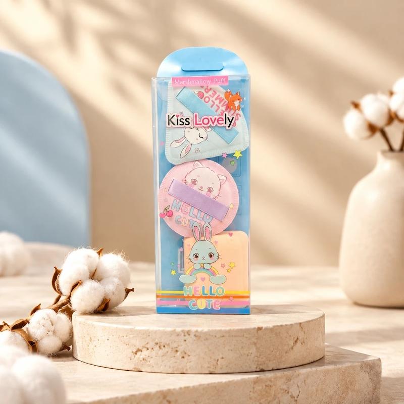 ست ۳ عددی پد و پاف آرایشی فانتزی کیس لاولی مدل Marshmallow Puff (مثلثی، گرد و مکعبی)