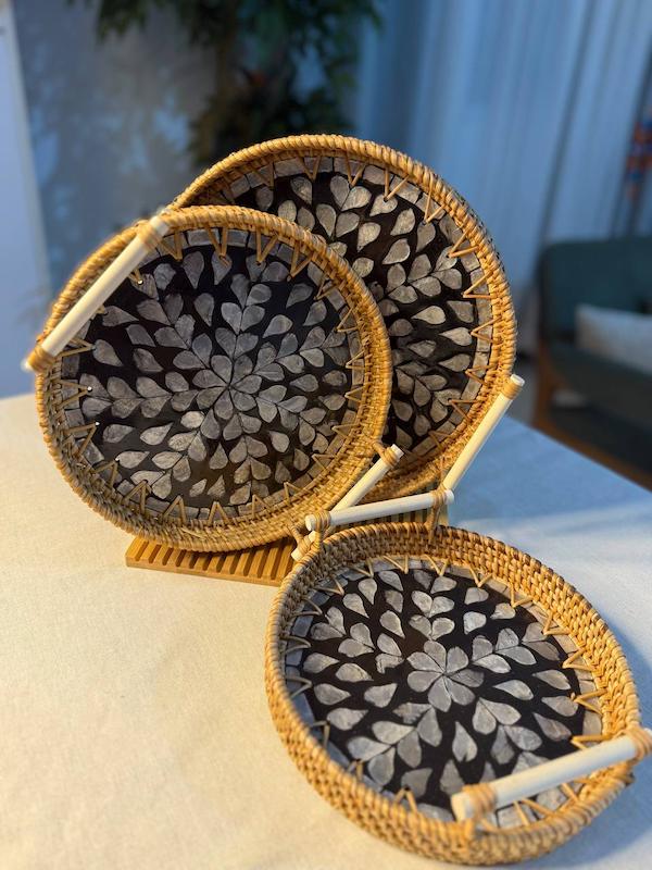 سینی حصیری راتان کف صدفی (۳سایز)