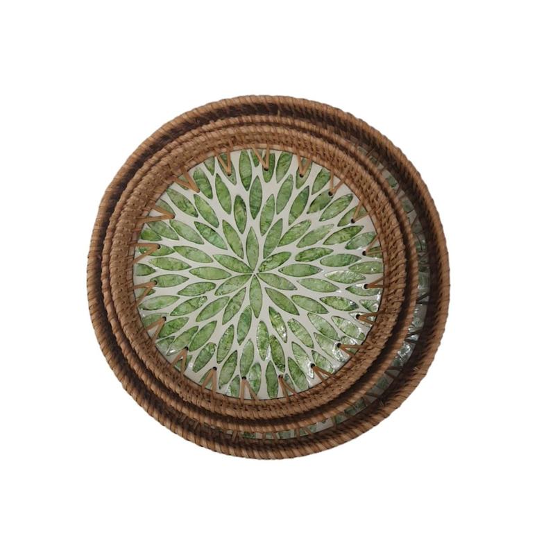 سینی کف صدفی رنگ سبز(۳سایز)