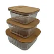 ظرف 3 تیکه پیرکس درب بامبو (مربع ومستعطیل و گرد