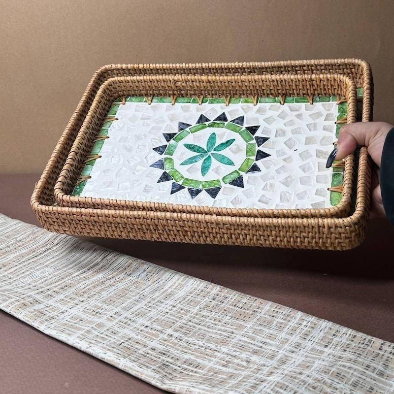 سینی مستطیل صدفی راتان در دو سایز