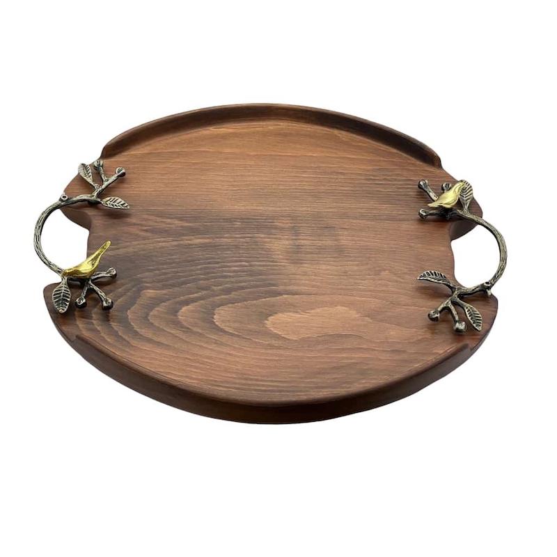 سینی چوبی مدل گرد دسته گنجشک