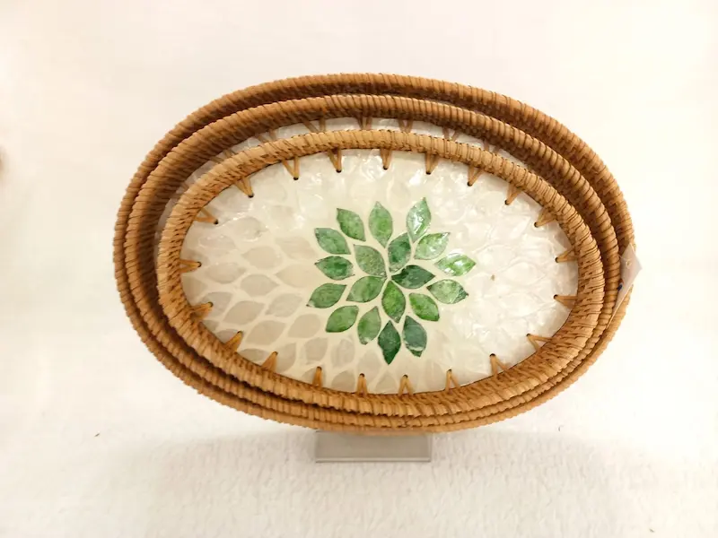 سینی بیضی مدل راتان کف صدفی(۳سایز)