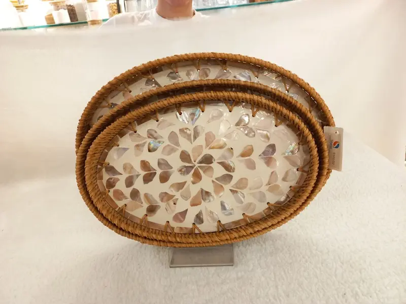 سینی بیضی مدل راتان کف صدفی(۳سایز)