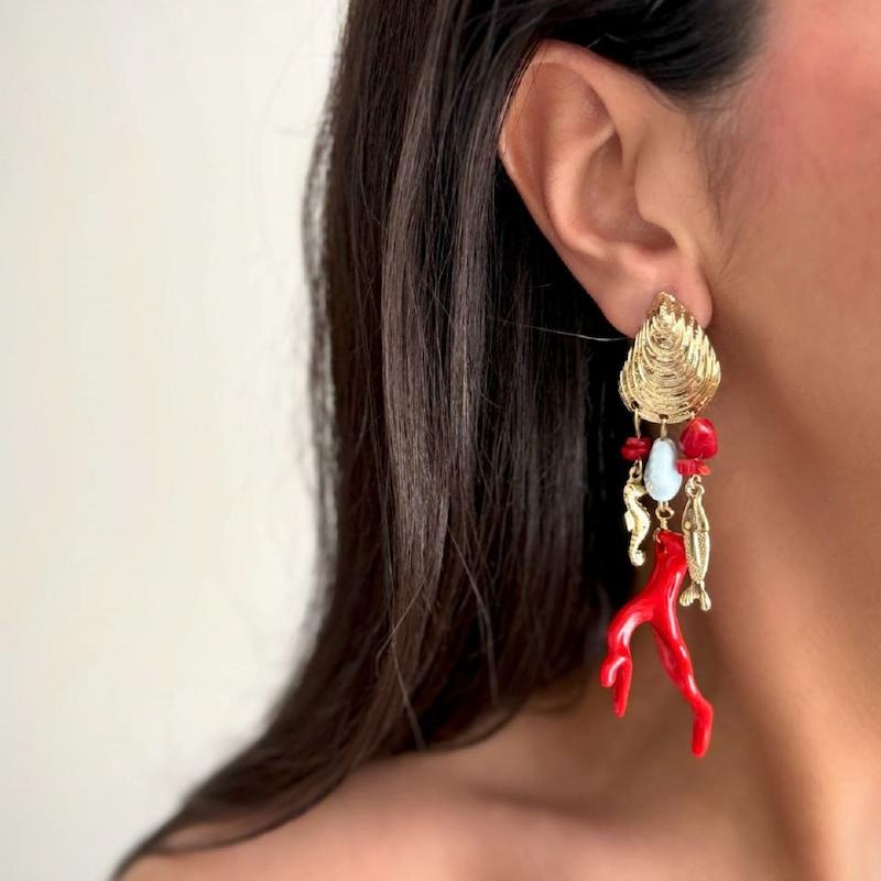 گوشواره مرجان چارم دار