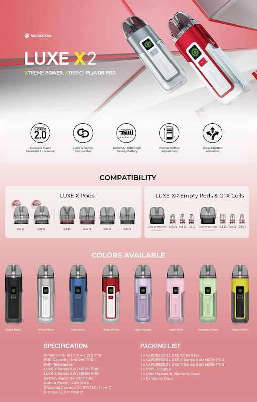 ویپ پاد لوکس ایکس 2 ویپرسو vaporesso luxe x2