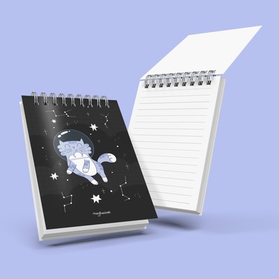 دفتر یادداشت خطی طرح گربه فضانورد