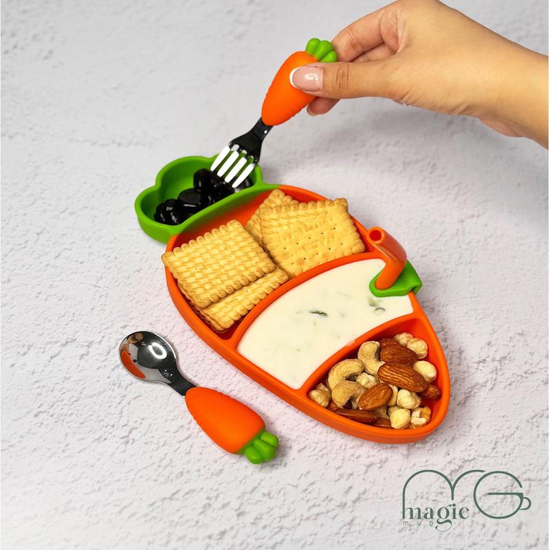 ست ظرف غذای کودک 4 تکه سیلیکونی طرح هویج کد ۰۰۰۲۲