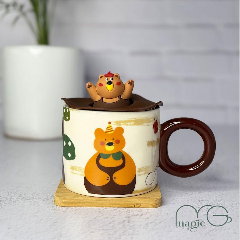 ماگ سرامیکی درب سیلیکونی با طرح خرس عروسکی کد ۰۰۰۴۶