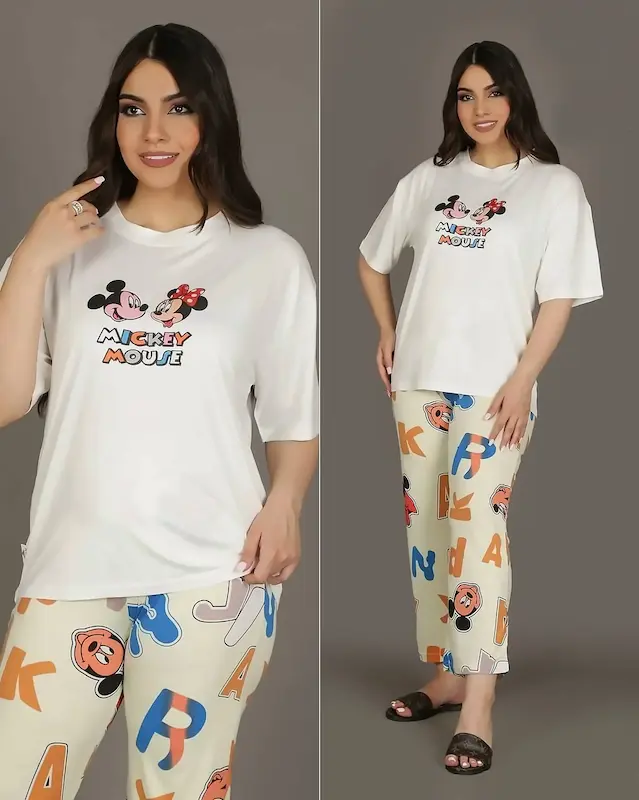 ست تی شرت و شلوار زنانه گیاهی طرح میکی موس