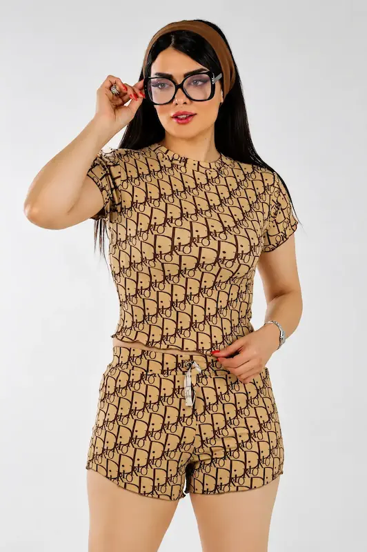 ست تی شرت و شورتک زنانه گیاهی طرح آسا