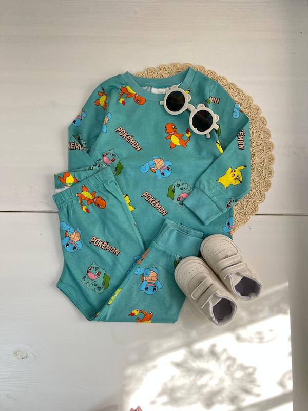 ست بلوز شلوار پوكومن سبز آبي h&m