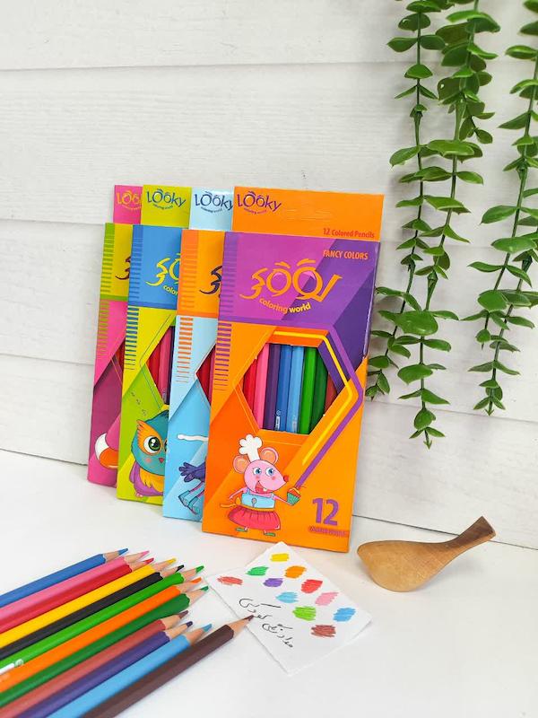 مدادرنگی 12 رنگ جلد مقوایی برند لوکی looky