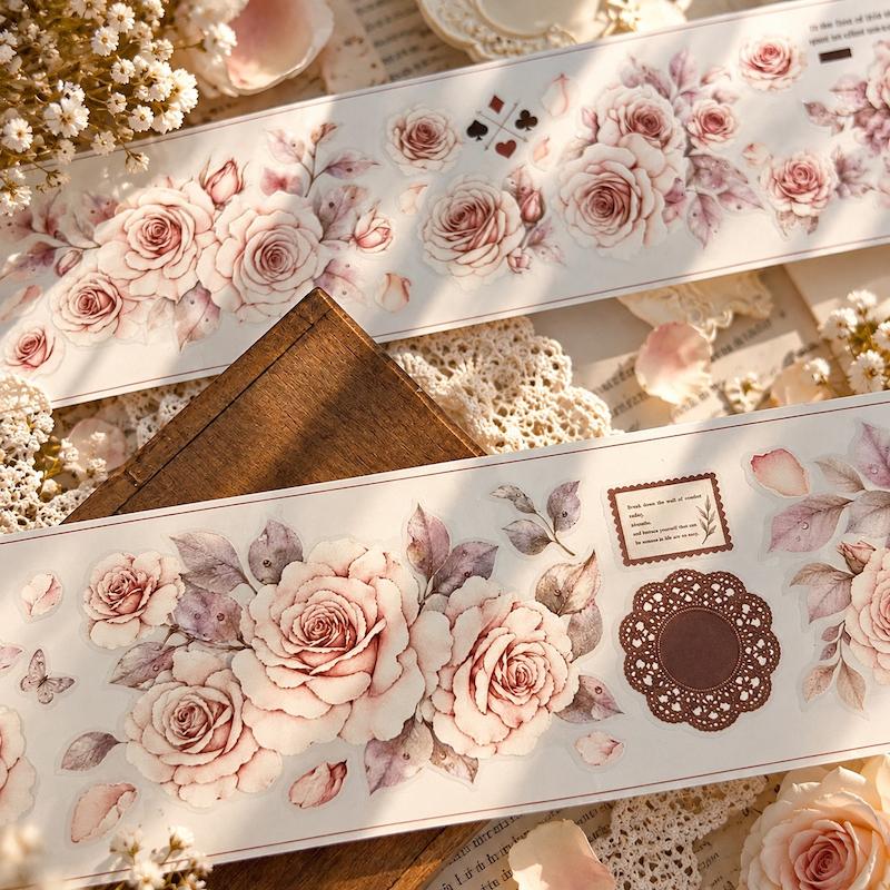 واشی PVC شفاف Ivory Flowers عرض 5.5 سانتی متر