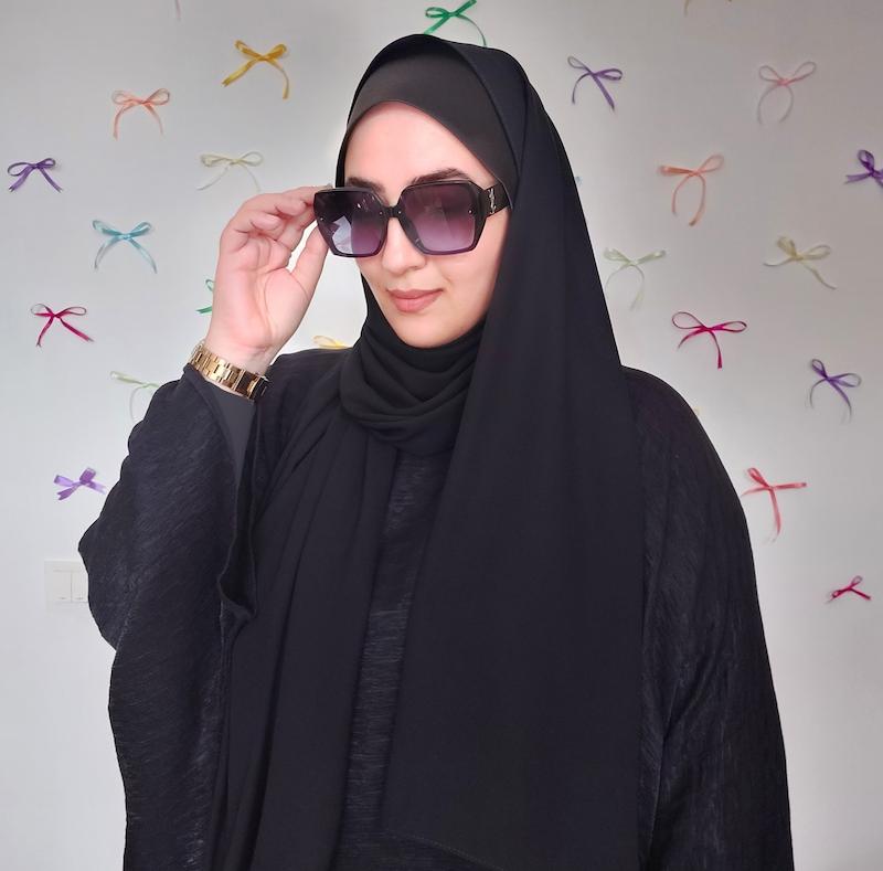 خرید هدشال مجلسی ساتن مشکی زنانه 