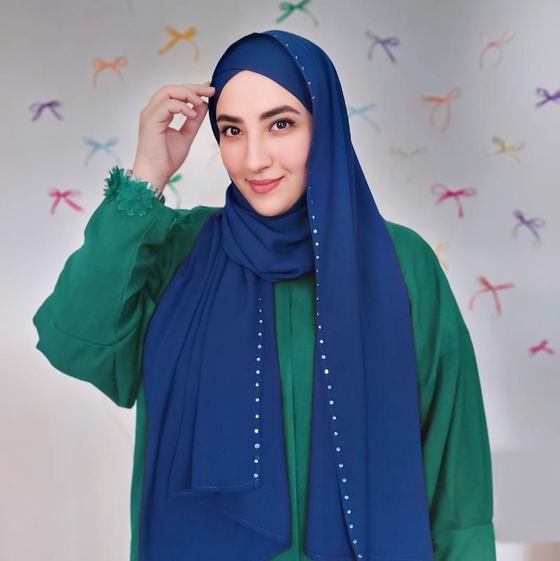 خرید هدشال نگین دار کرپ حریر زنانه 