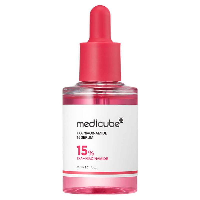 سرم ضد لک مدی کیوب TXA Niacinamide 15 با بطری قطره‌چکانی صورتی