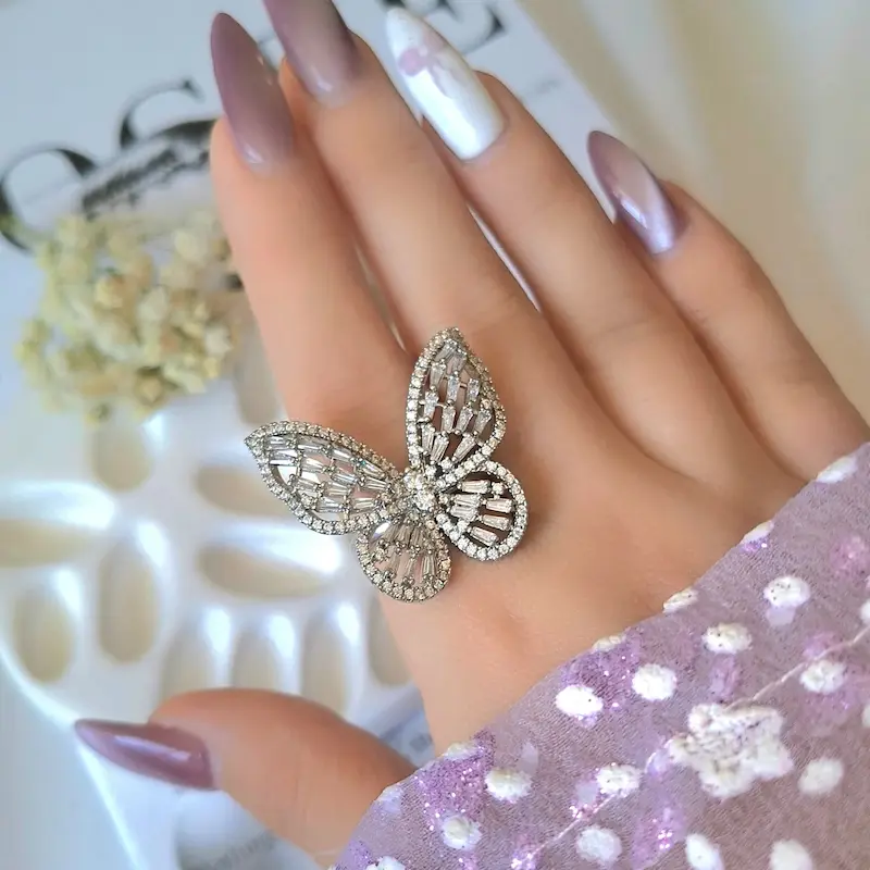 انگشتر ژوپینگ پروانه نگین‌دار فری سایز