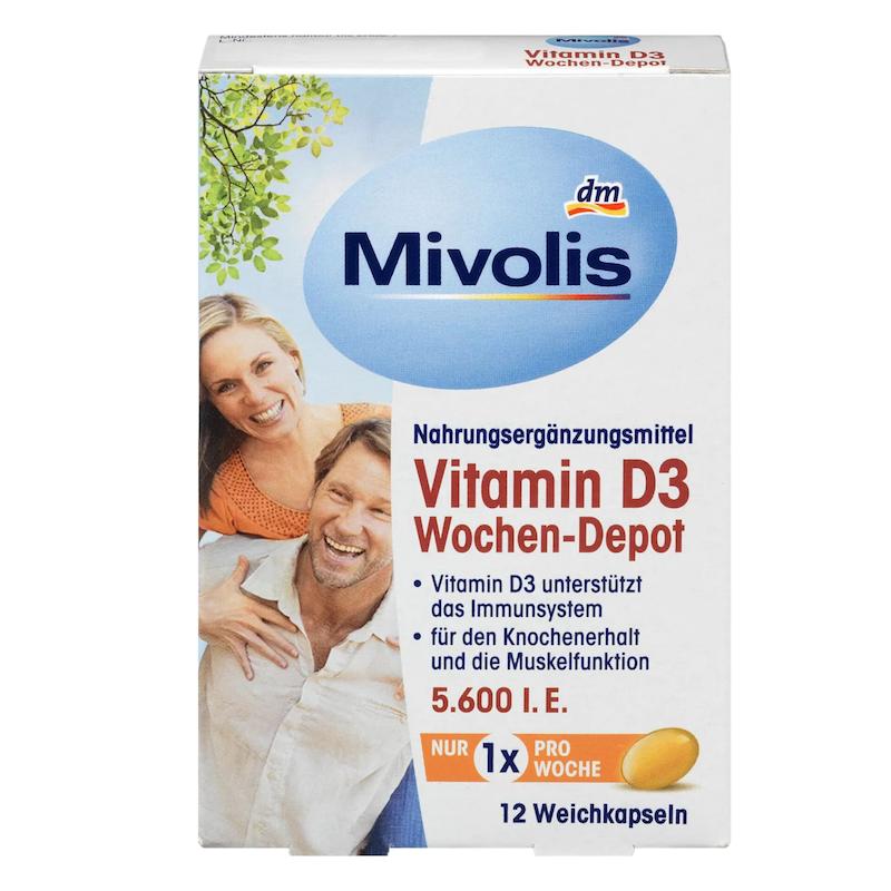 سافت‌ژل ویتامین D3 اصل آلمان میولیس دوز بالا 5600 واحد (هفتگی) – 12 عددی (Mivolis Vitamin D3 5600 I.E. Wochen-Depot)