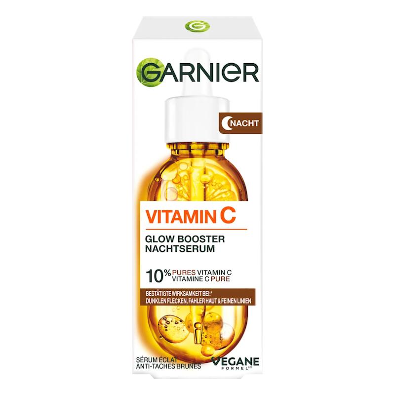 سرم شب ویتامین C گارنیر درخشان‌کننده پوست 30 میل اصل آلمان(Garnier Skin Active Nachtserum Glow Booster mit Vitamin C & Hyaluronsäure)