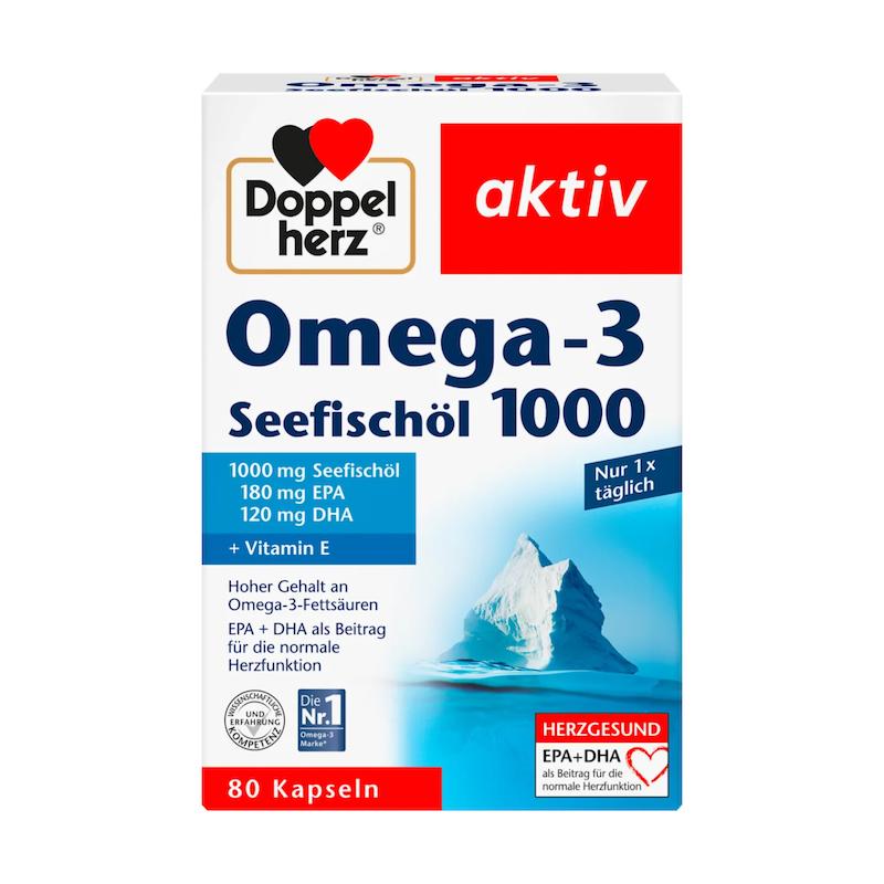 کپسول امگا 3 روغن ماهی دریایی 1000 میلی‌گرم دوپل هرتز – 80 عددی (Doppelherz Omega-3 Seefischöl 1000 Kapseln)