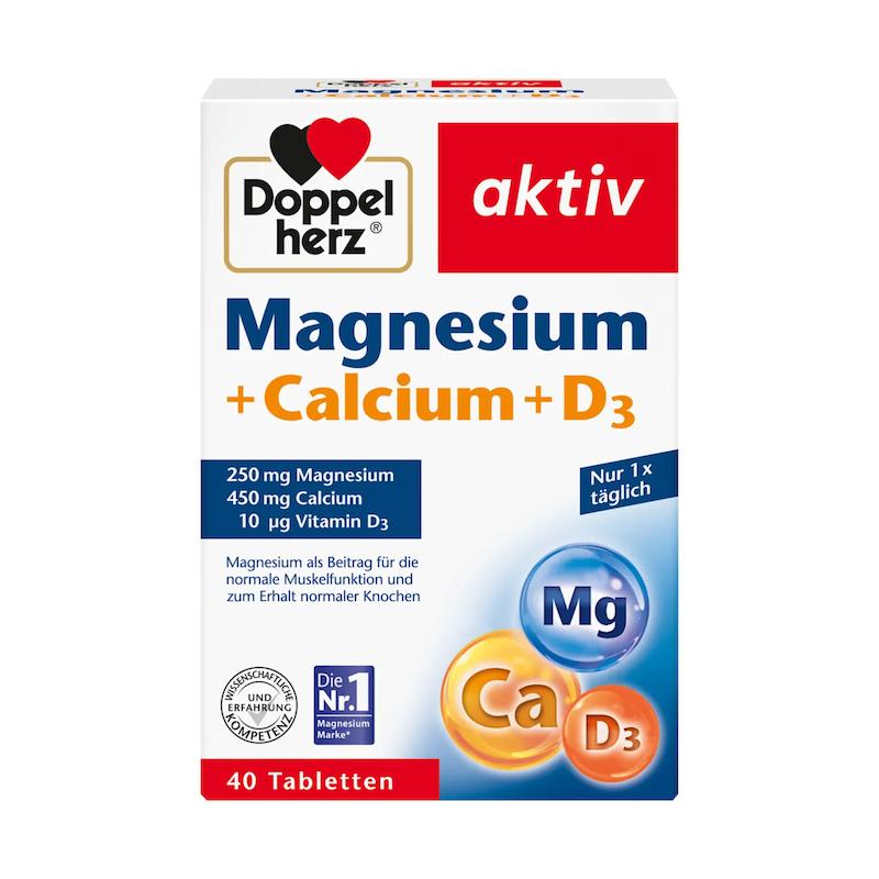 قرص  منیزیم + کلسیم + ویتامین د3 دوپل هرتز  – ۴۰ عددی (Doppelherz Magnesium + Calcium + Vitamin D3 Tabletten 40 St)