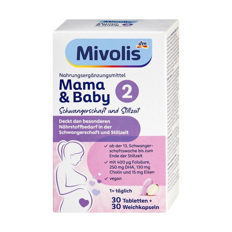 مکمل مادر و کودک 2 میولیس اصل آلمان 30 عدد قرص + 30 عدد کپسول نرم (Mivolis Mama & Baby 2 Tabletten )