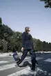 کت و شلوار کمر دار کرپ ابریشمی سرمه ای