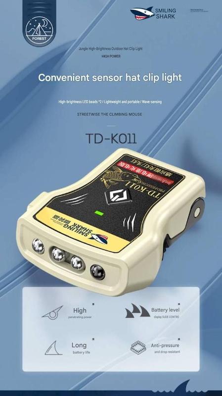 چراغ پیشانی و گیره‌ای کلاه سنسوردار اسمایلینگ شارک مدل Smiling Shark TD-K011B