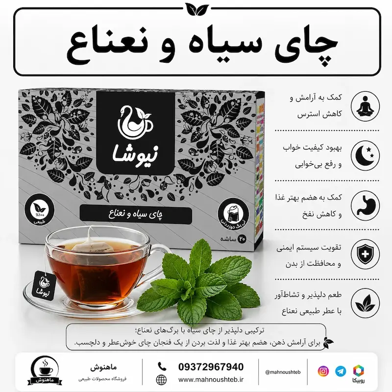 دمنوش چای سیاه و نعناع نیوشا 