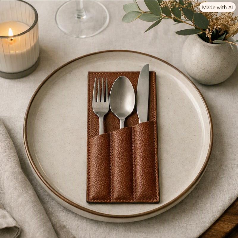 زیر قاشقی چرم قهوه ای