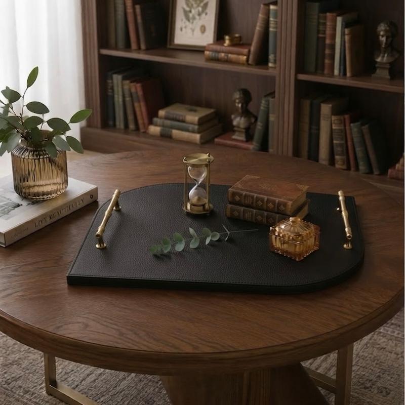 سینی چرمی دسته‌دار مشکی