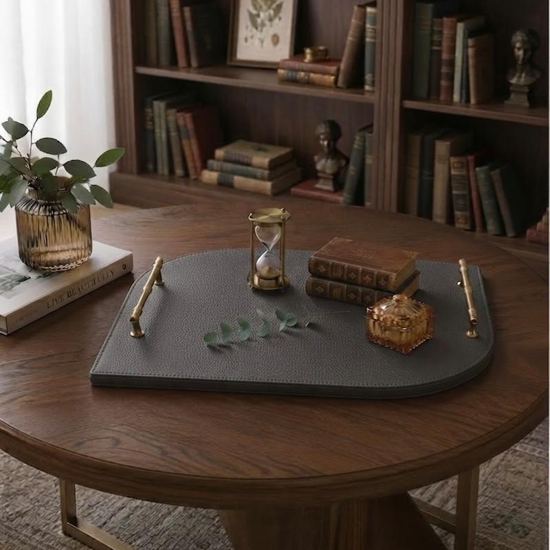 سینی چرمی دسته‌دار طوسی
