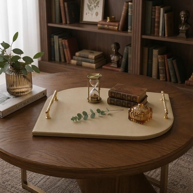 سینی چرمی دسته‌دار کرمی