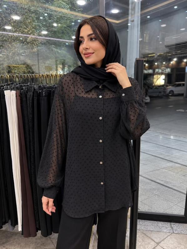 شومیز مزونی حریر خال خالی کد 100024