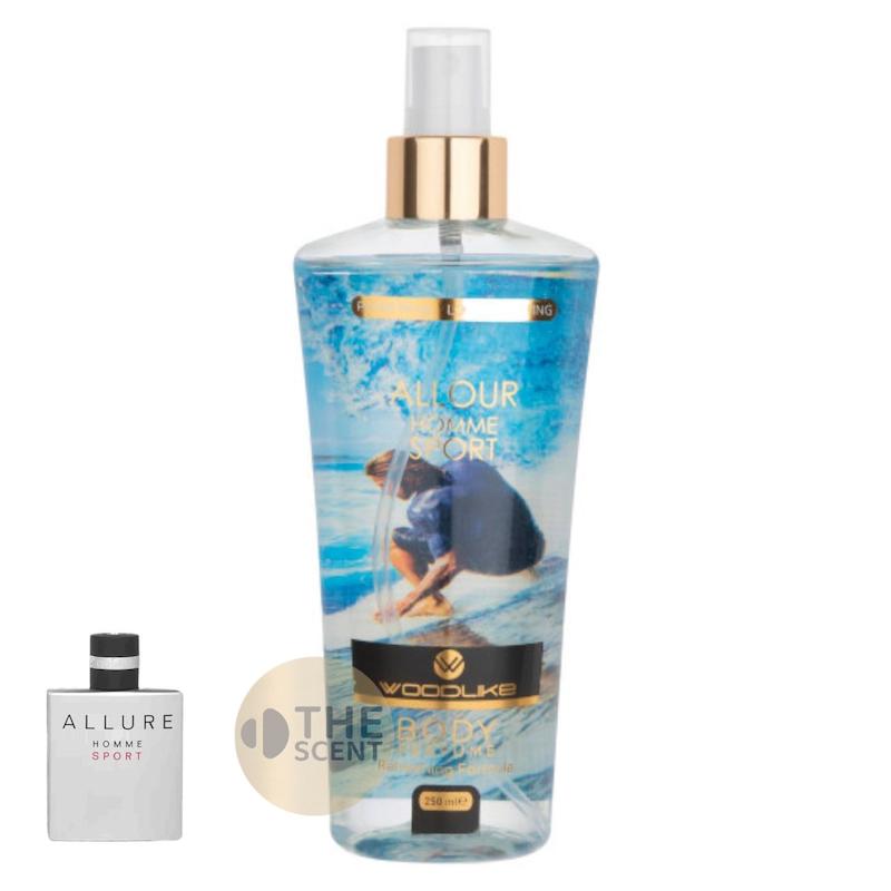 بادی اسپلش مردانه وودلایک مدل Allure Homme Sport رایحه شنل الور هوم اسپرت
