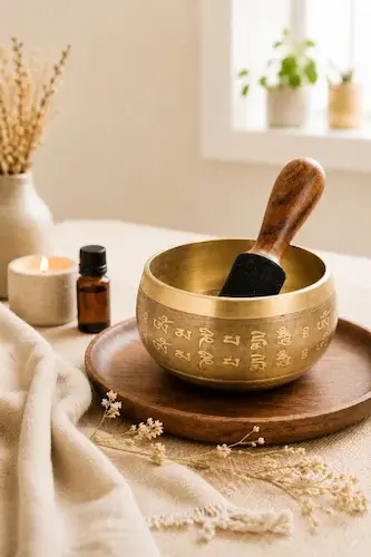 کاسه تبتی اصل دست‌ساز با چکش چوبی، مناسب مدیتیشن، یوگا و ایجاد آرامش