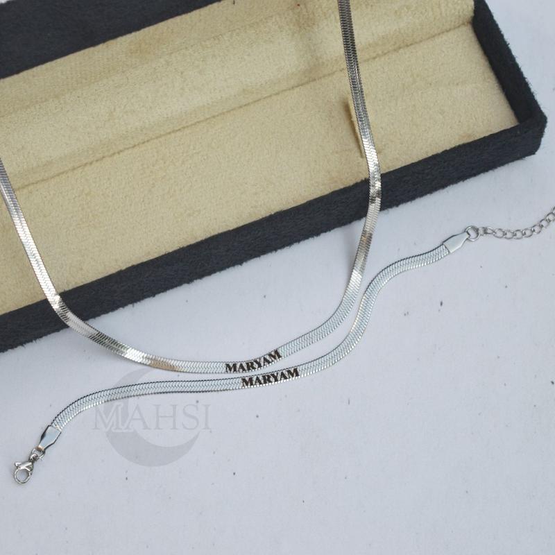 ست دستبند و گردنبند ماری  با باکس کادویی (با حک متن دلخواه) 