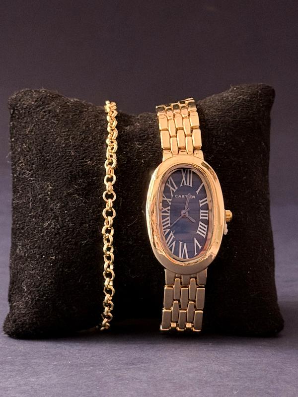 ساعت و دستبند طرح cartier کارتیر زمینه سرمه ای