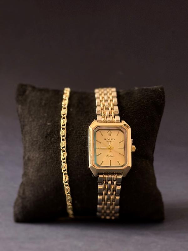 دستبند و ساعت طرح rolex رولکس زمینه طلایی