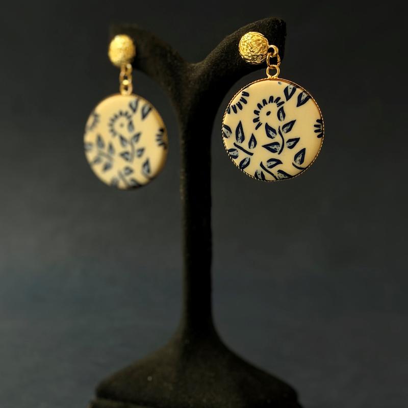 گوشواره خمیری - طرح گل آبی