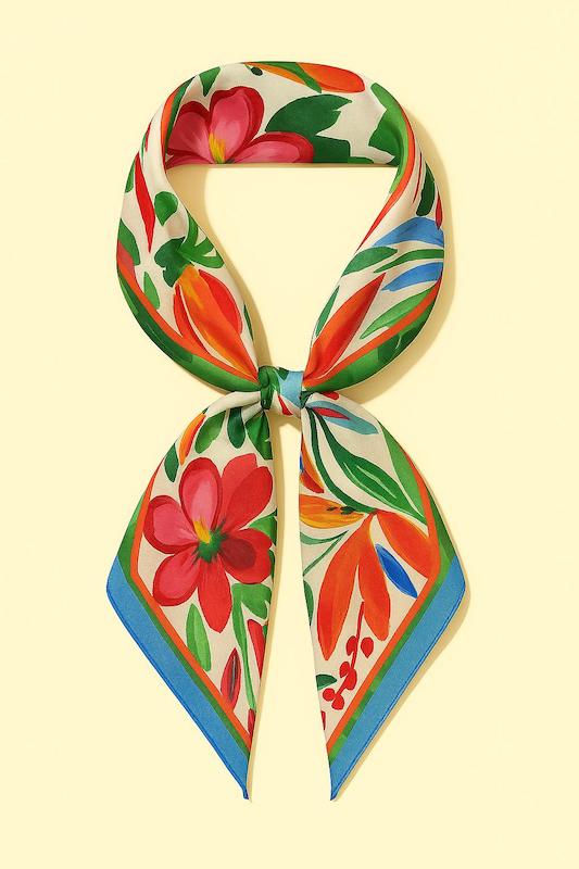 مینی اسکارف طرح گل سبز و صورتی