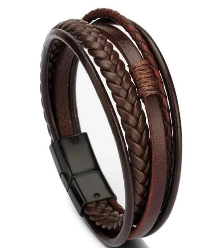 دستبند چرمی مردونه - قهوه ای