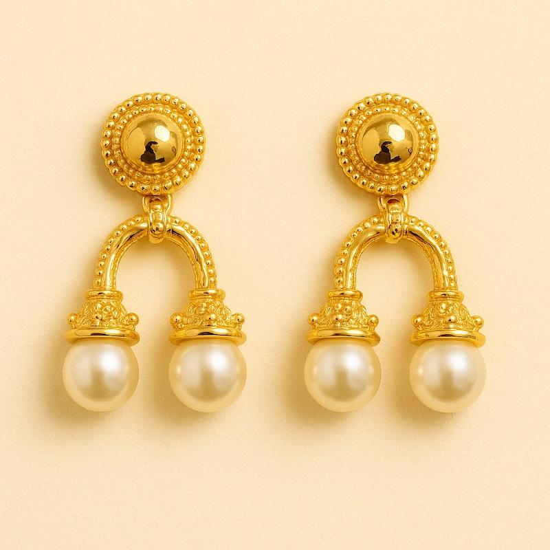 گوشواره دو مرواریده طرح دار