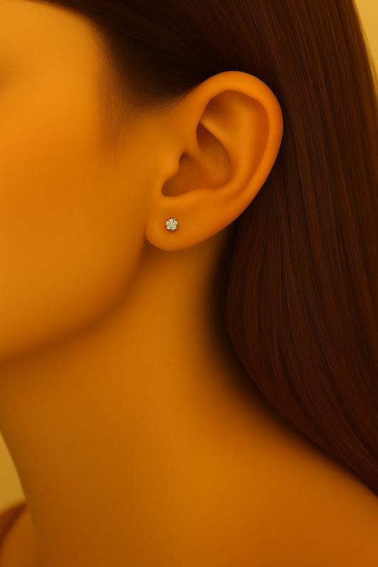 پیرسینگ گوش - طرح تک نگین ساده نقره ای