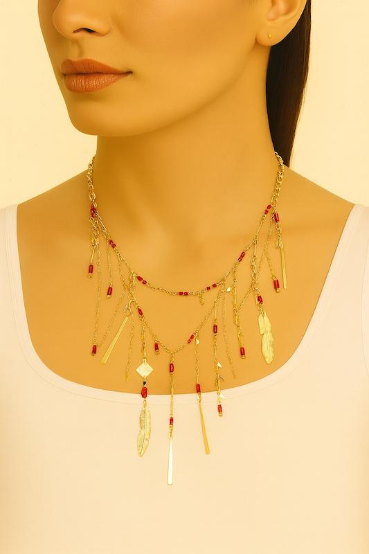 گردنبند 2رج طلایی قرمز - طرح زارا