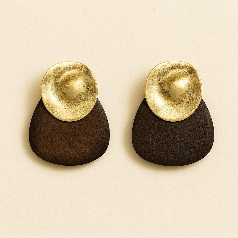 گوشواره طرح چوب - قهوه ای طلایی