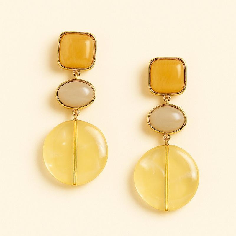 گوشواره طرح سنگ - رنگ عسلی