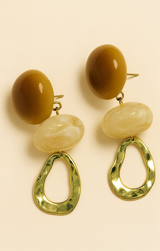 گوشواره طرح سنگ - طلایی کرم