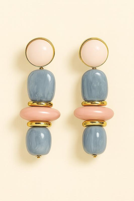 گوشواره طرح سنگ - صورتی آبی